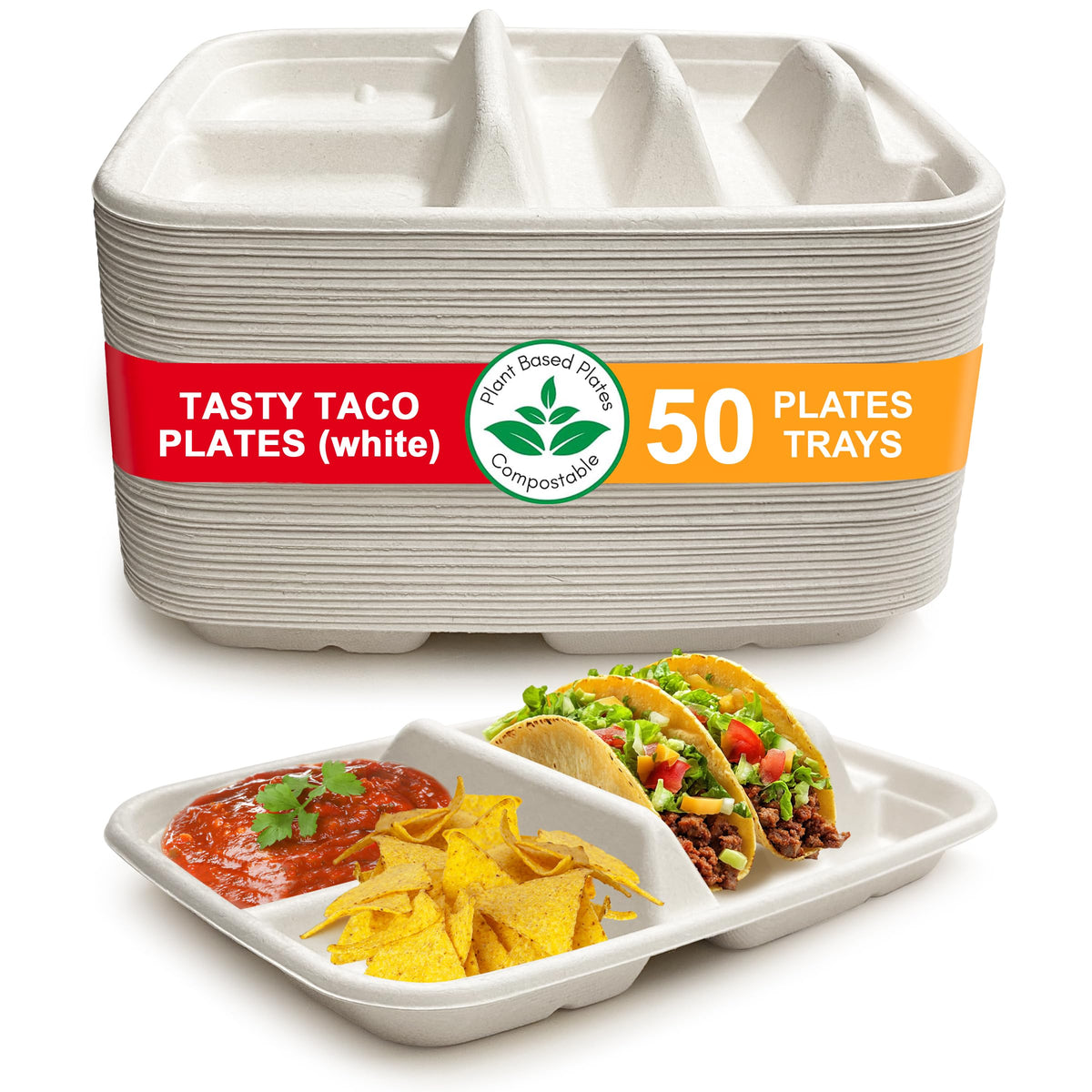 Tasty Taco front packaging showing plate and quantity, highlights convenience