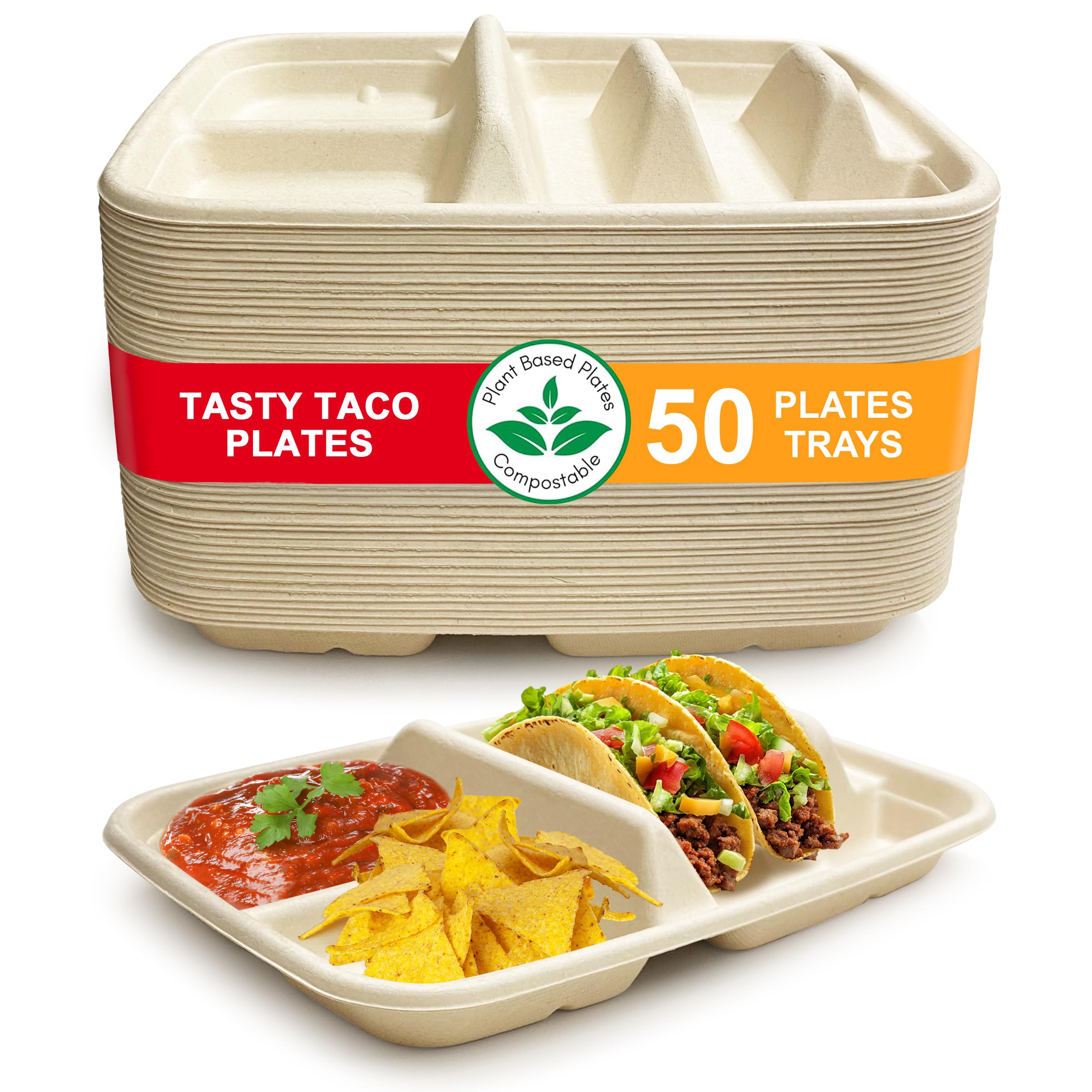 Tasty Taco front packaging showing 50-pack and features for easy serving