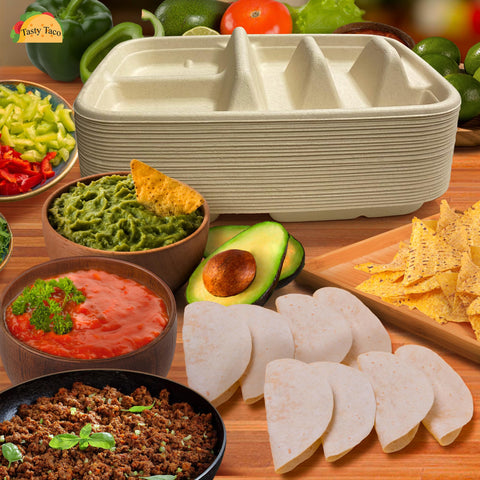 Tasty Taco plate next to a hand showing size and practical scale