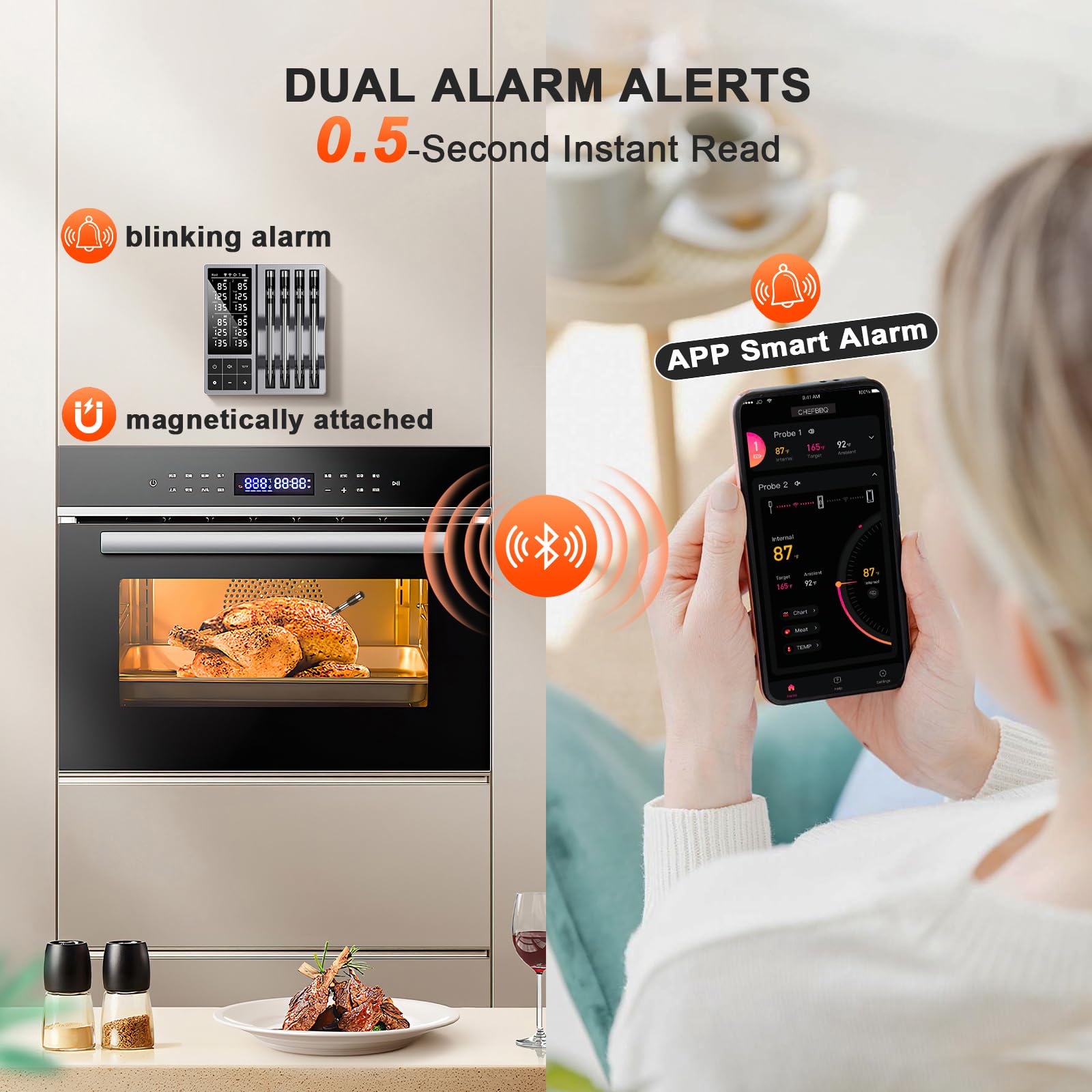 TASTYTI app screenshot in hand providing instant alerts and live temps