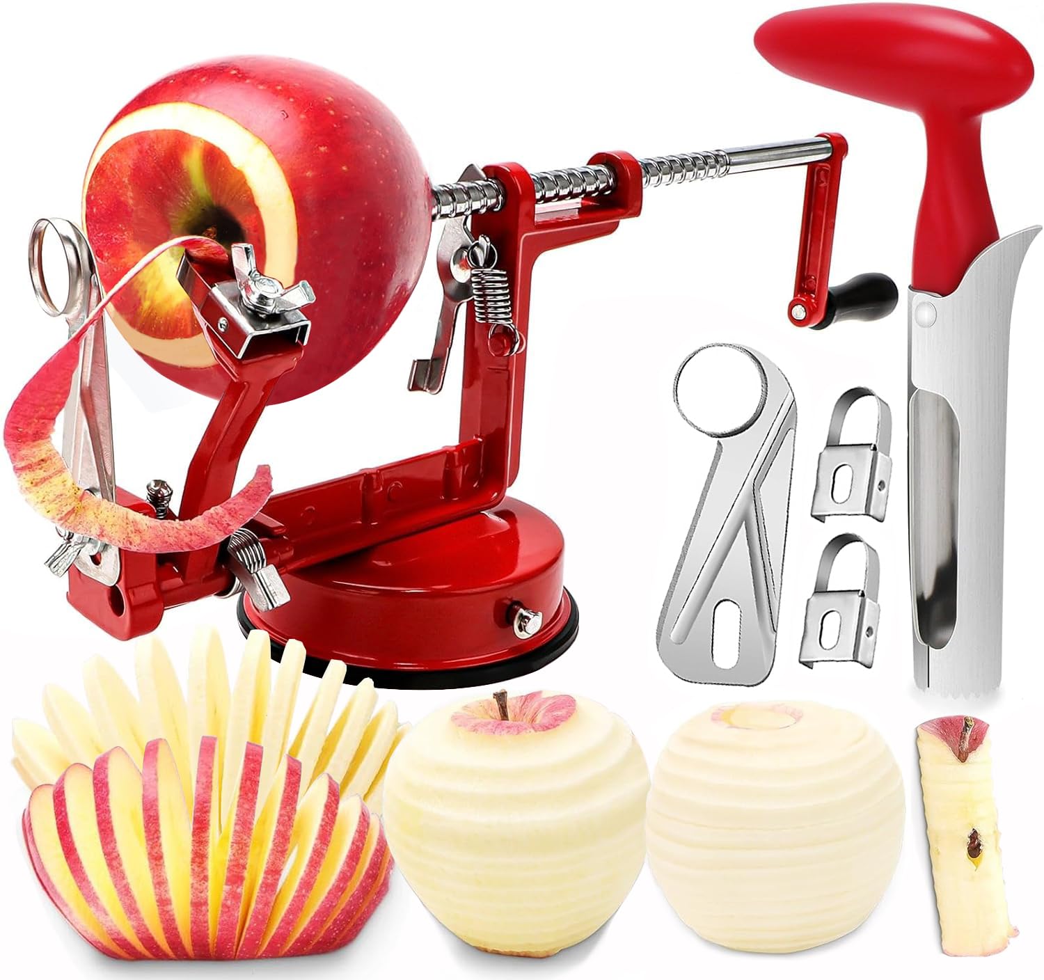 tatida front view ruby apple peeler showcasing compact build and ruby color for countertop efficiency