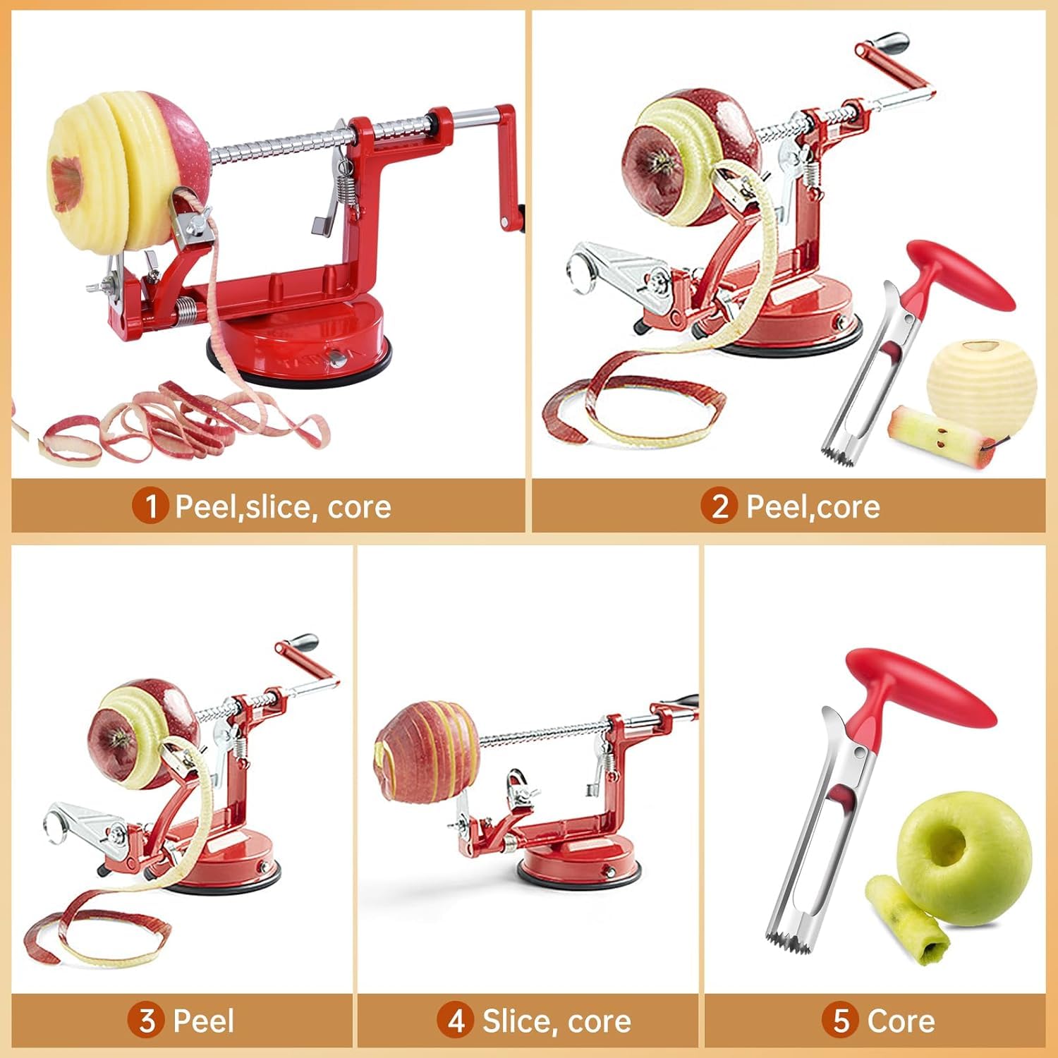tatida in use with apple being peeled cored and sliced quickly for faster meal prep