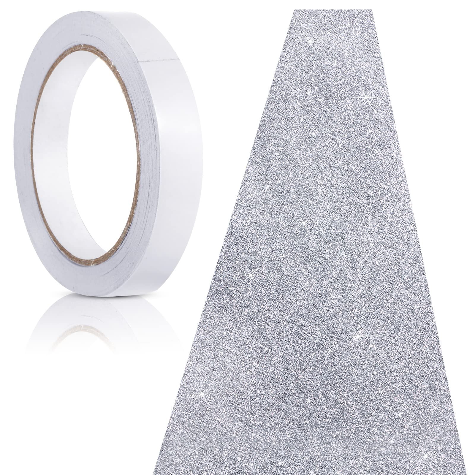 Tatuo front view of glitter silver runner showing full length and shimmer benefit