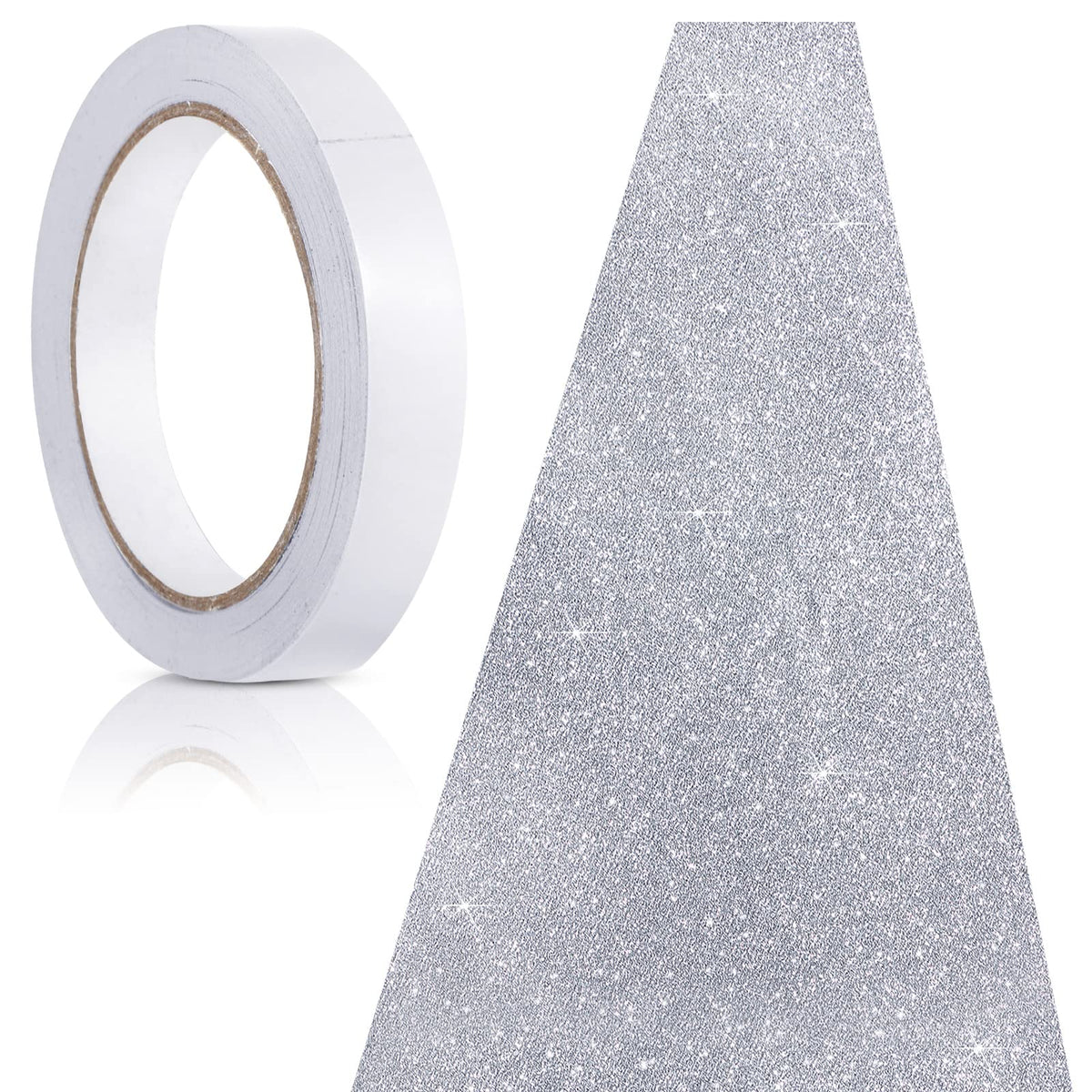 Tatuo front view of glitter silver runner showing full length and shimmer benefit