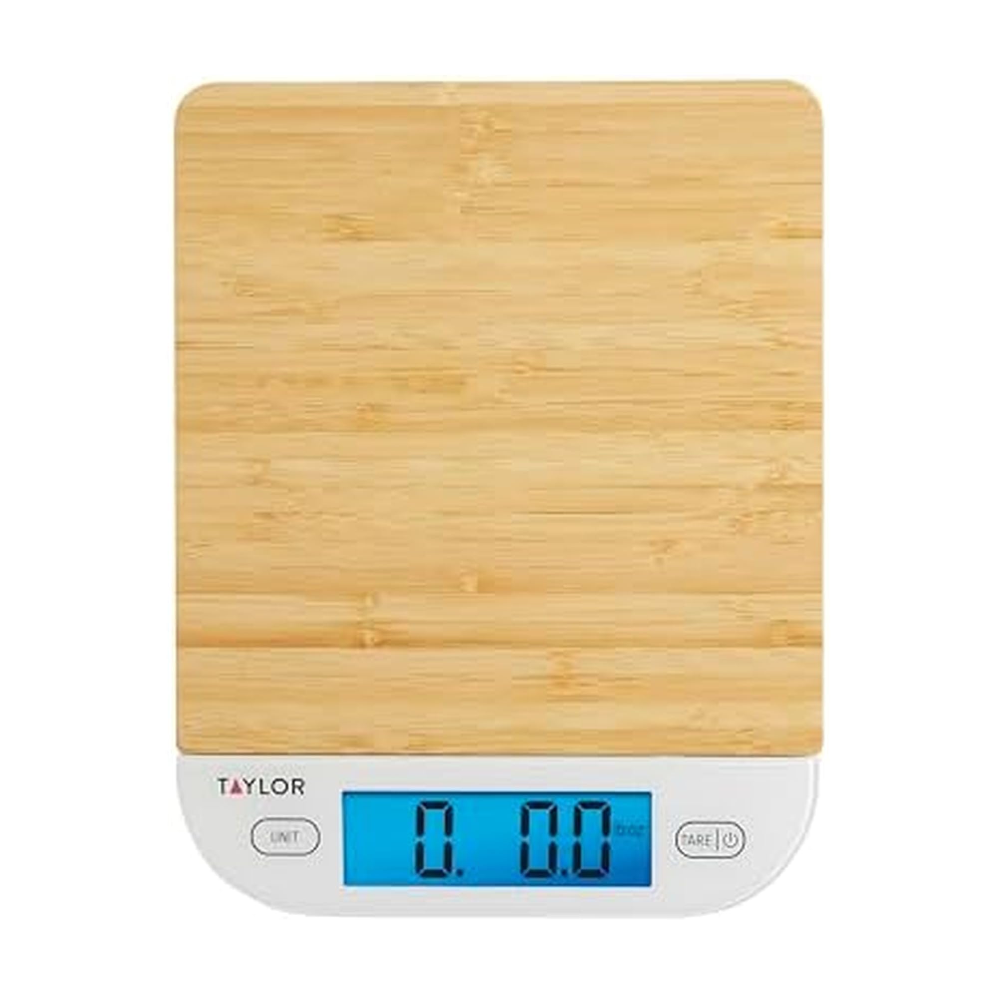 Taylor bamboo scale front view showing sleek design and capacity benefit