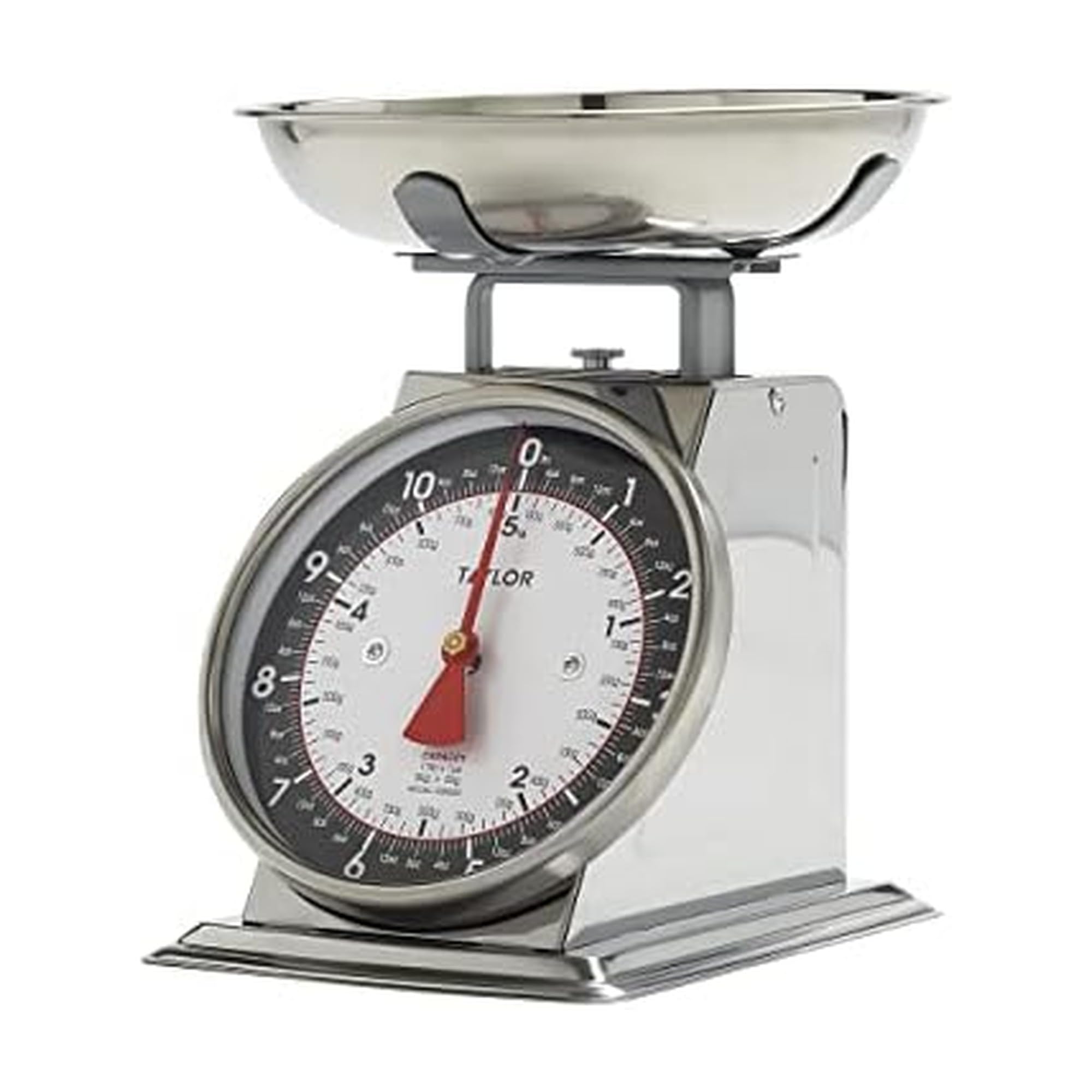 Taylor front view of scale with bowl showing stable countertop placement and clear dial