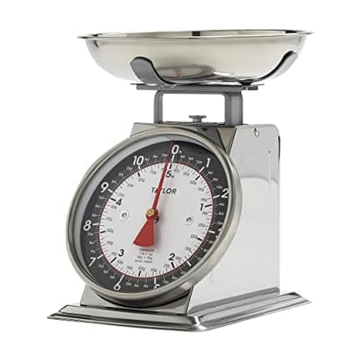 Taylor front view of scale with bowl showing stable countertop placement and clear dial
