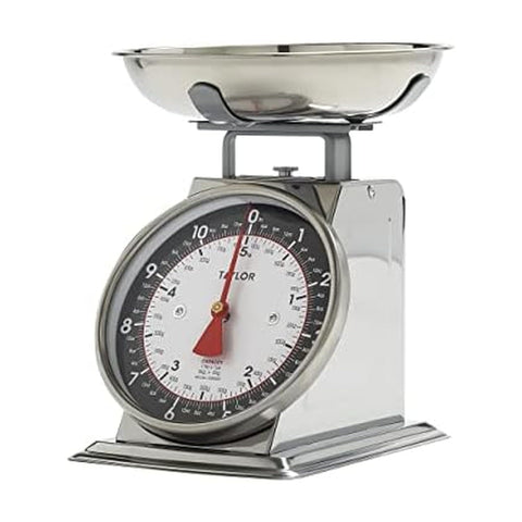Taylor front view of scale with bowl showing stable countertop placement and clear dial