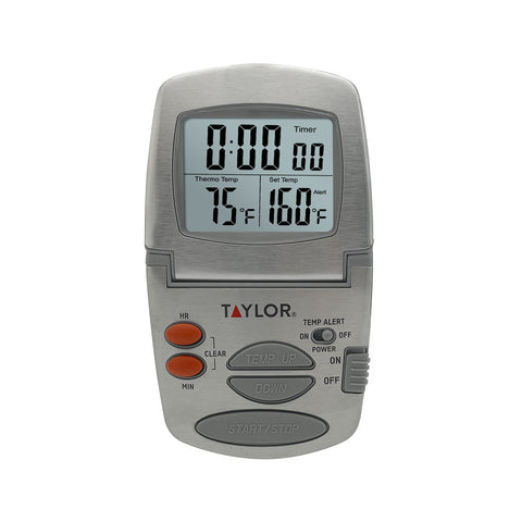 Taylor probe inside oven monitoring roast for consistent cooking results