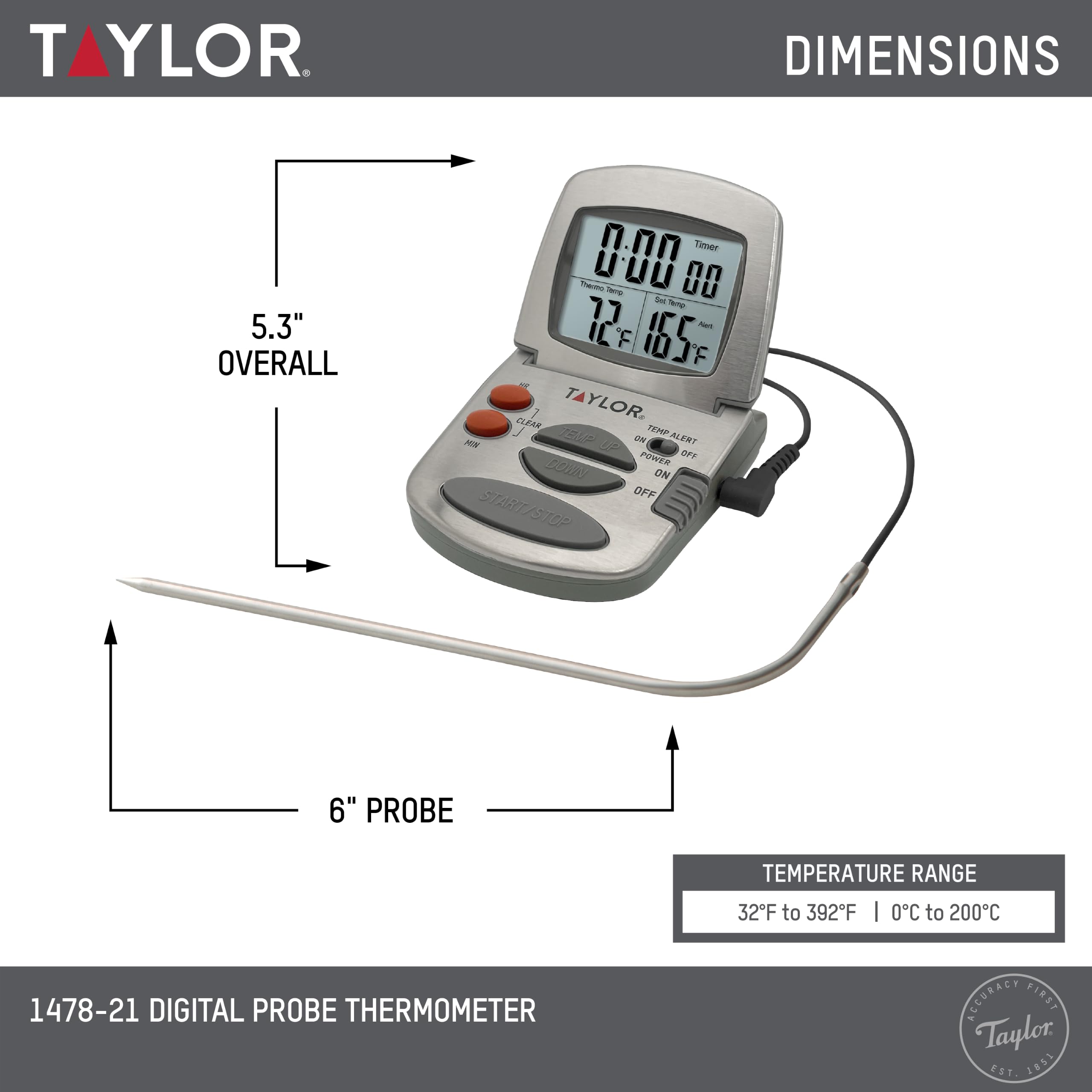 Taylor long silicone cord stretched to show safe distance from heat