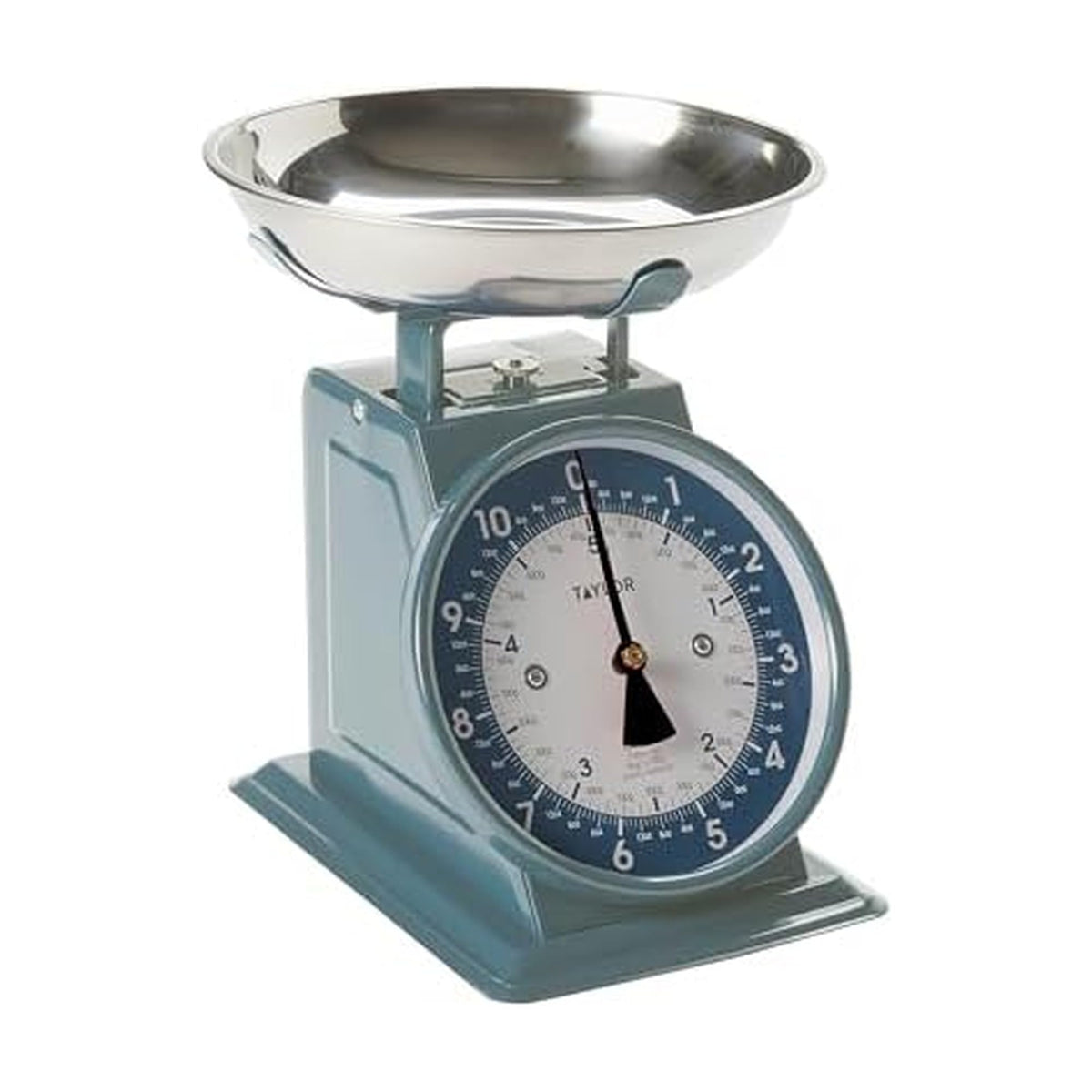 Taylor storm blue front view showing scale and bowl, adds retro style