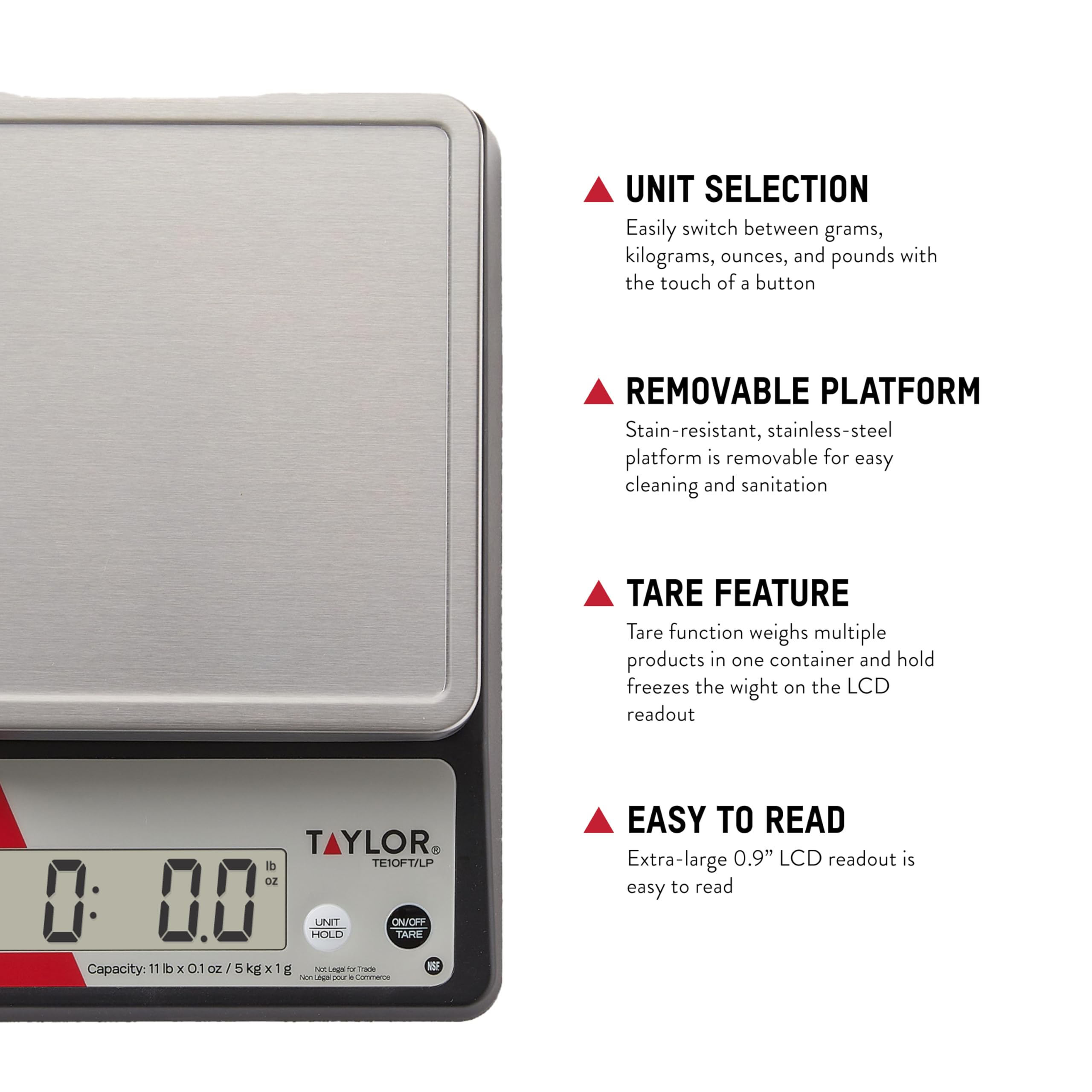 Taylor TE10FT large LCD display and control buttons for fast, readable measurements