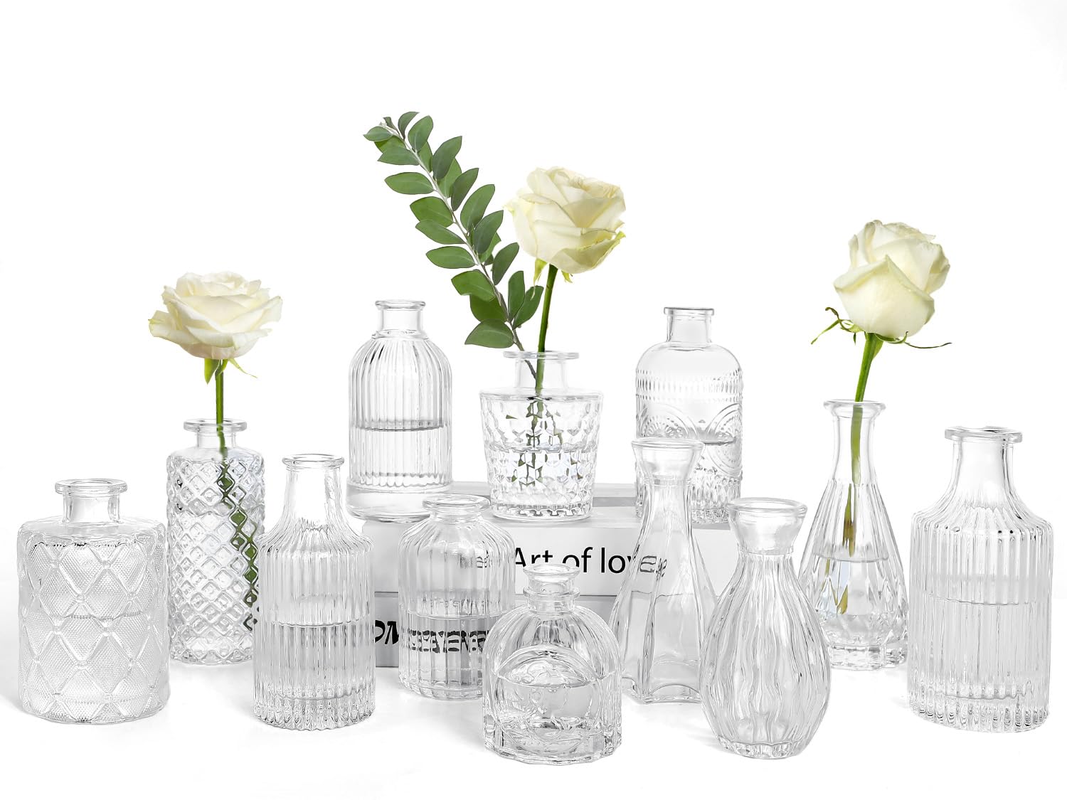 TBWIND front packaging showing 12 clear glass bud vases and protective box, ideal for gifting