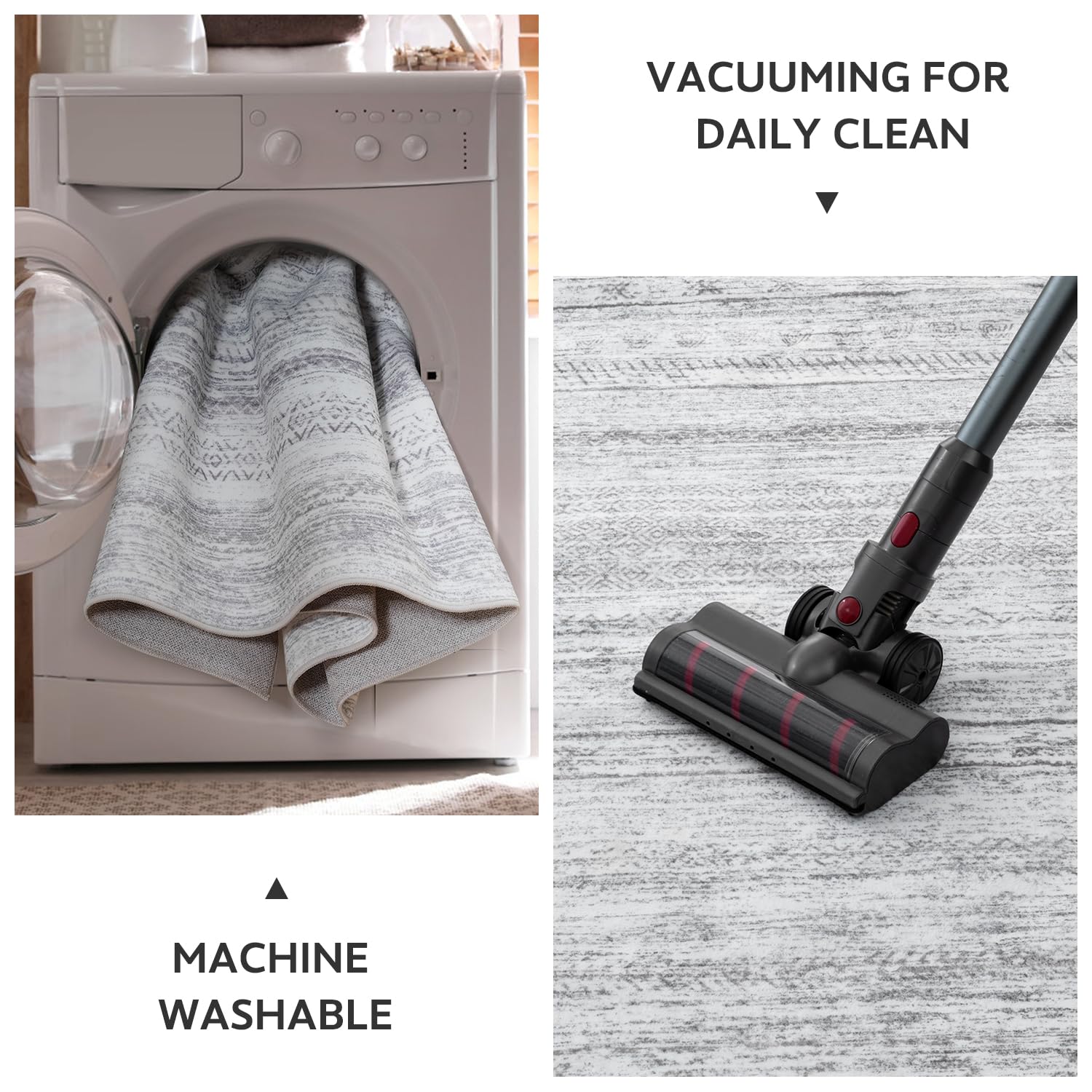 tchdio folded rug ready for washing showing machine-washable convenience