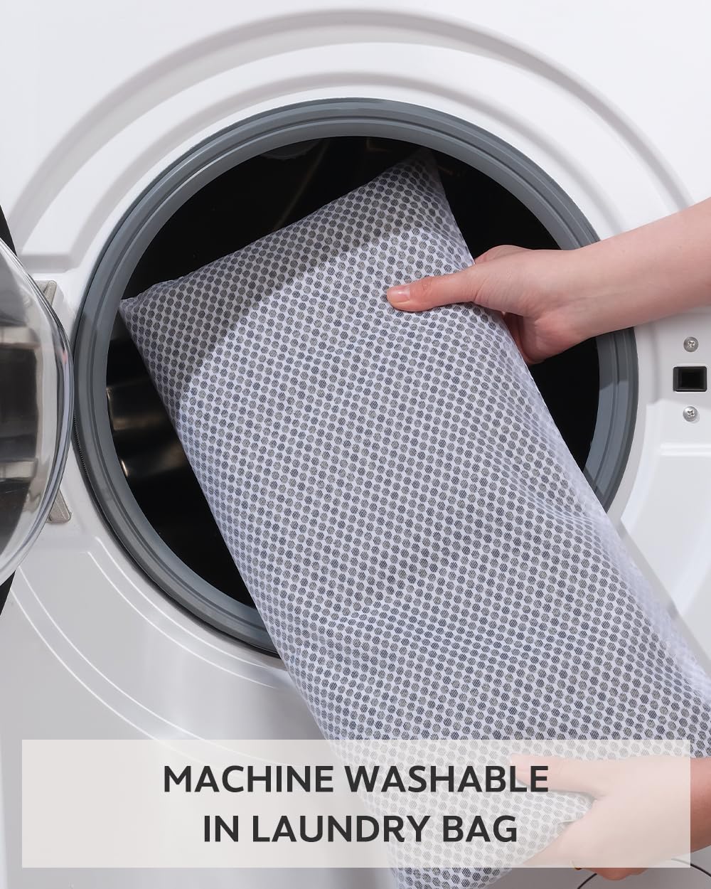 tchdio care label indicating machine washable for easy maintenance