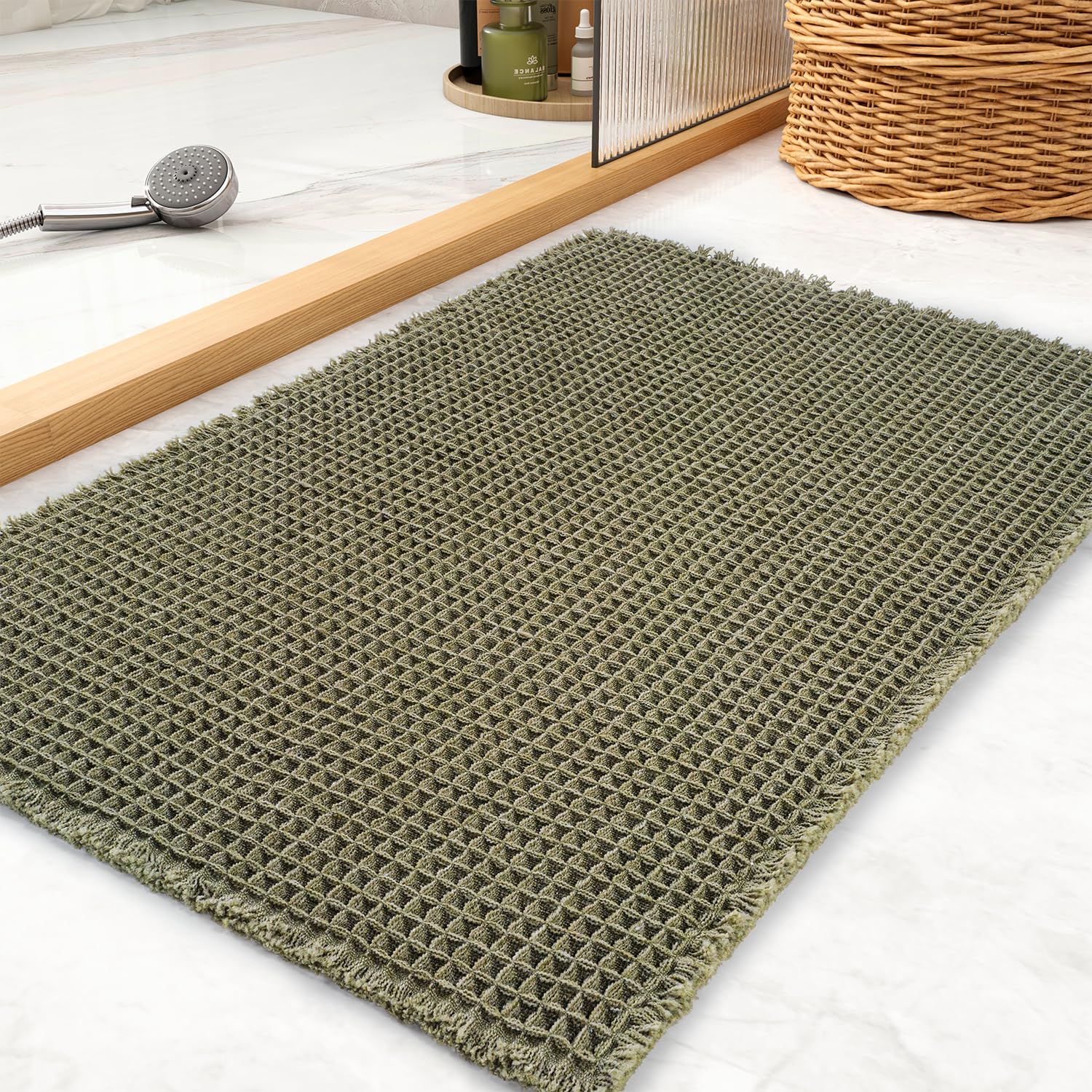 tchdio front view of 24x36 waffle bath mat showing style and coverage