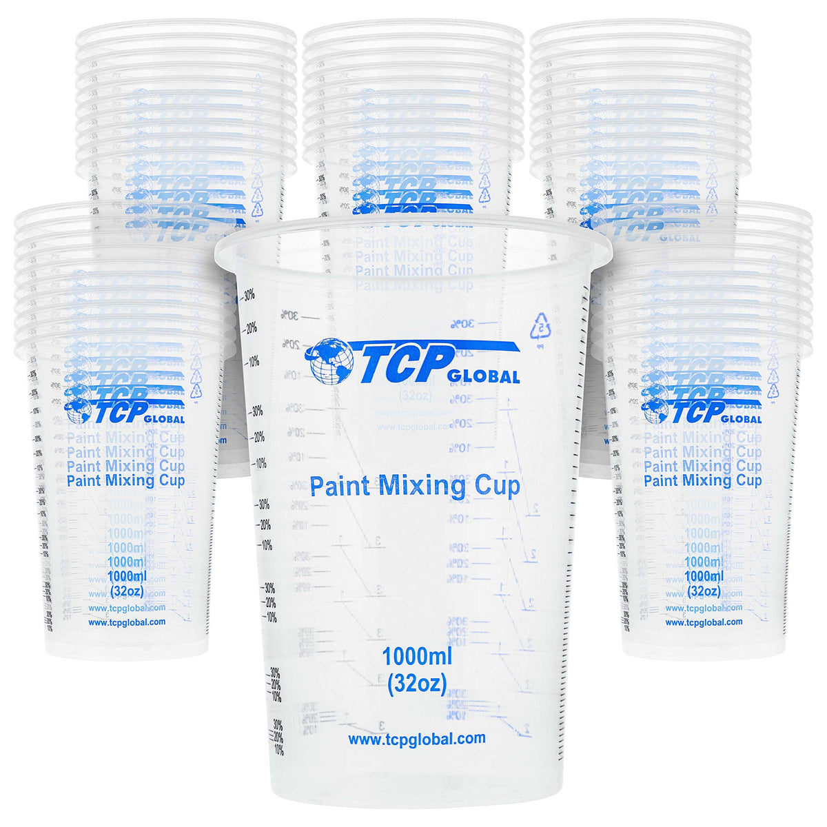TCP Global front pack of 50 32oz cups showing quantity and capacity, ensuring ready supply