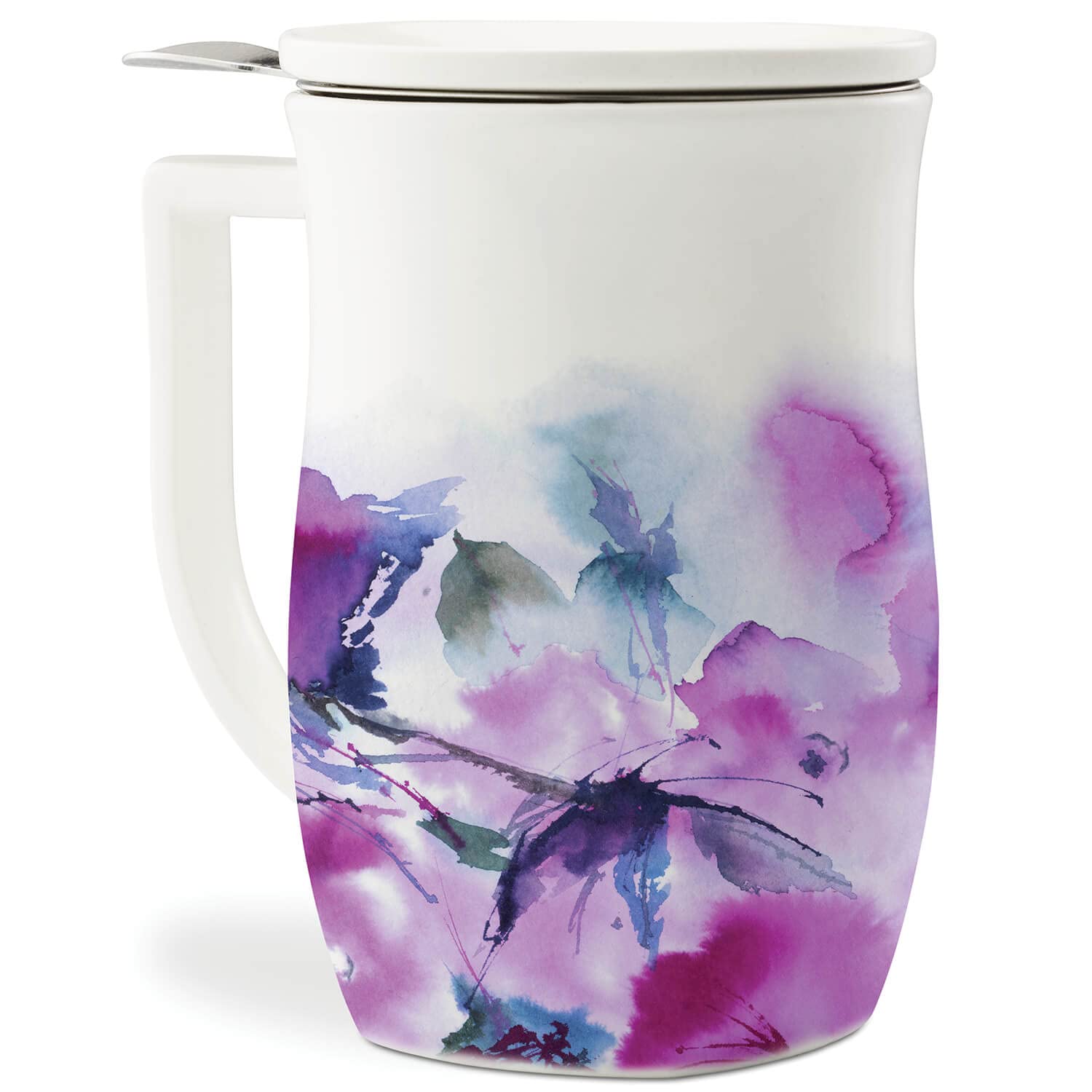 Tea Forte Fiore front view Verbena Blossom showing elegant cup and handle, stylish brewing