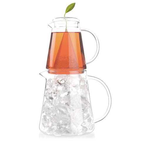 Tea Forte front view of two-piece Steep & Chill set showing elegant glass presentation and freshness