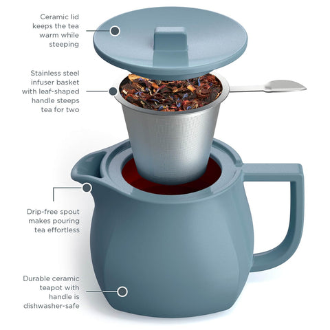 Tea Forte teapot in a kitchen setting adding style and calm to tea time