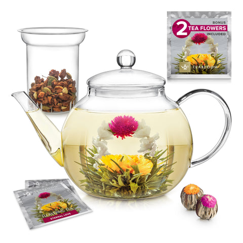 Teabloom front view clear borosilicate teapot showing elegant silhouette and pure taste
