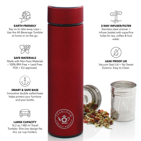 Teabloom Cosmopolitan brushed metal exterior in ruby red for durable style