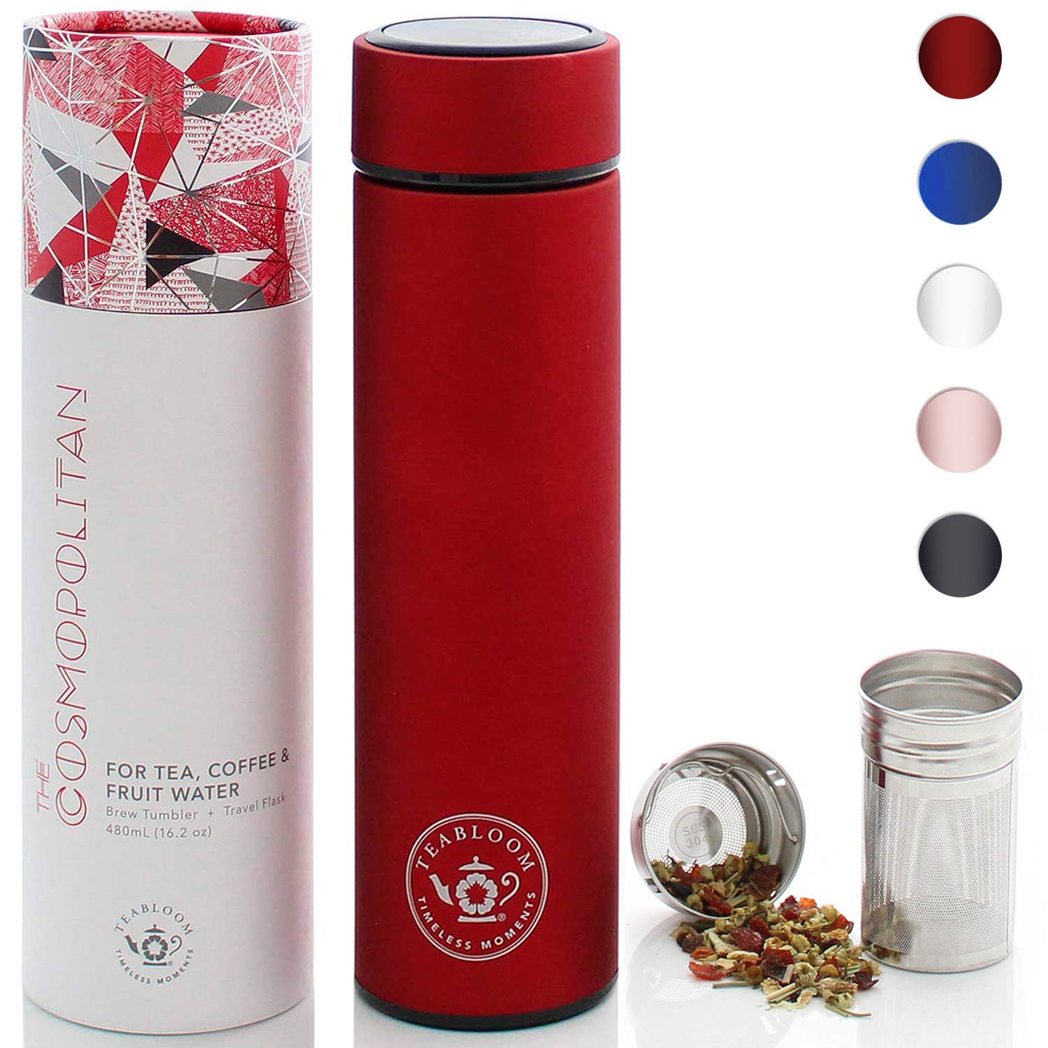 Teabloom Cosmopolitan front packaging in ruby red showing premium gift-ready box