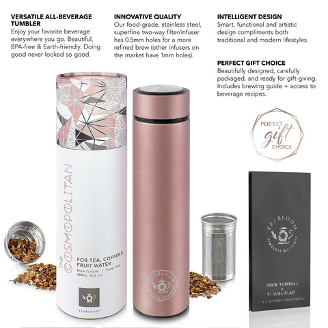 Teabloom Cosmopolitan held in hand illustrating 16oz size and comfortable grip