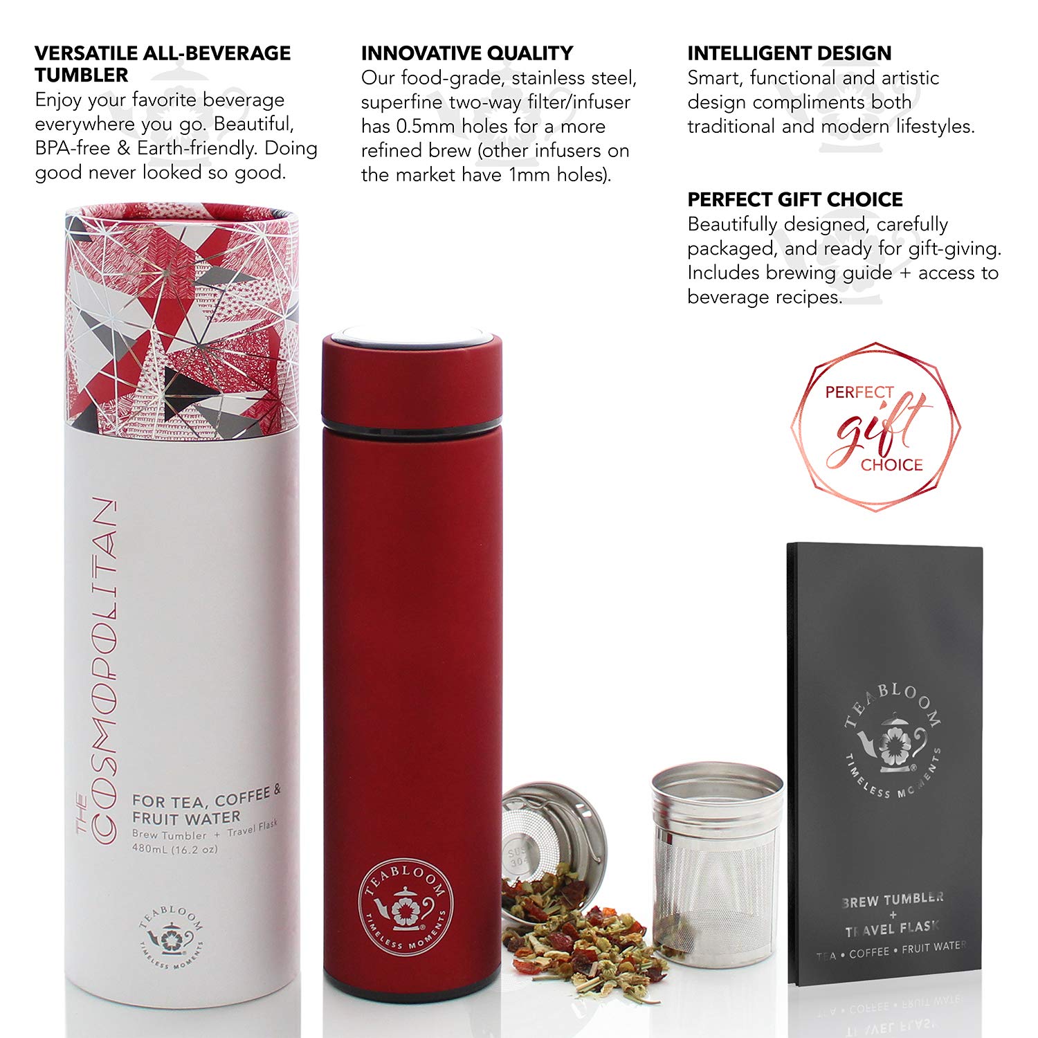 Teabloom Cosmopolitan lid and spout detail preventing spills during travel