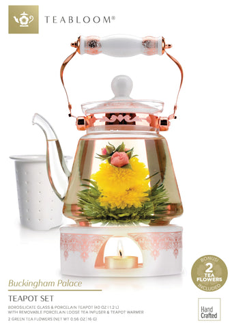 Teabloom porcelain lid and warmer with tealight showing temperature control
