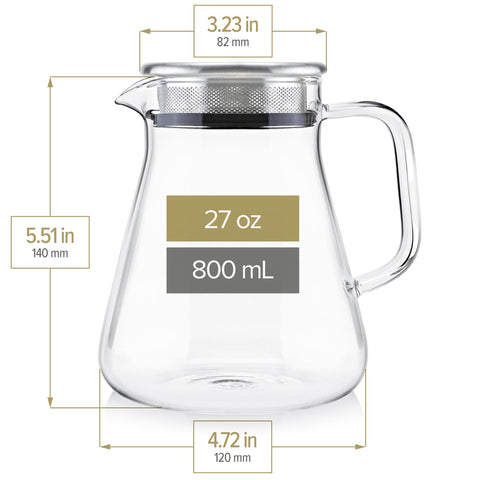 Teabloom next to a mug to show 27 oz capacity and serving size