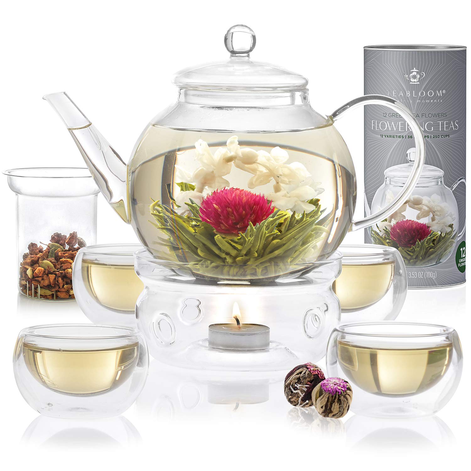 Teabloom clear teapot front view showing full capacity and elegance