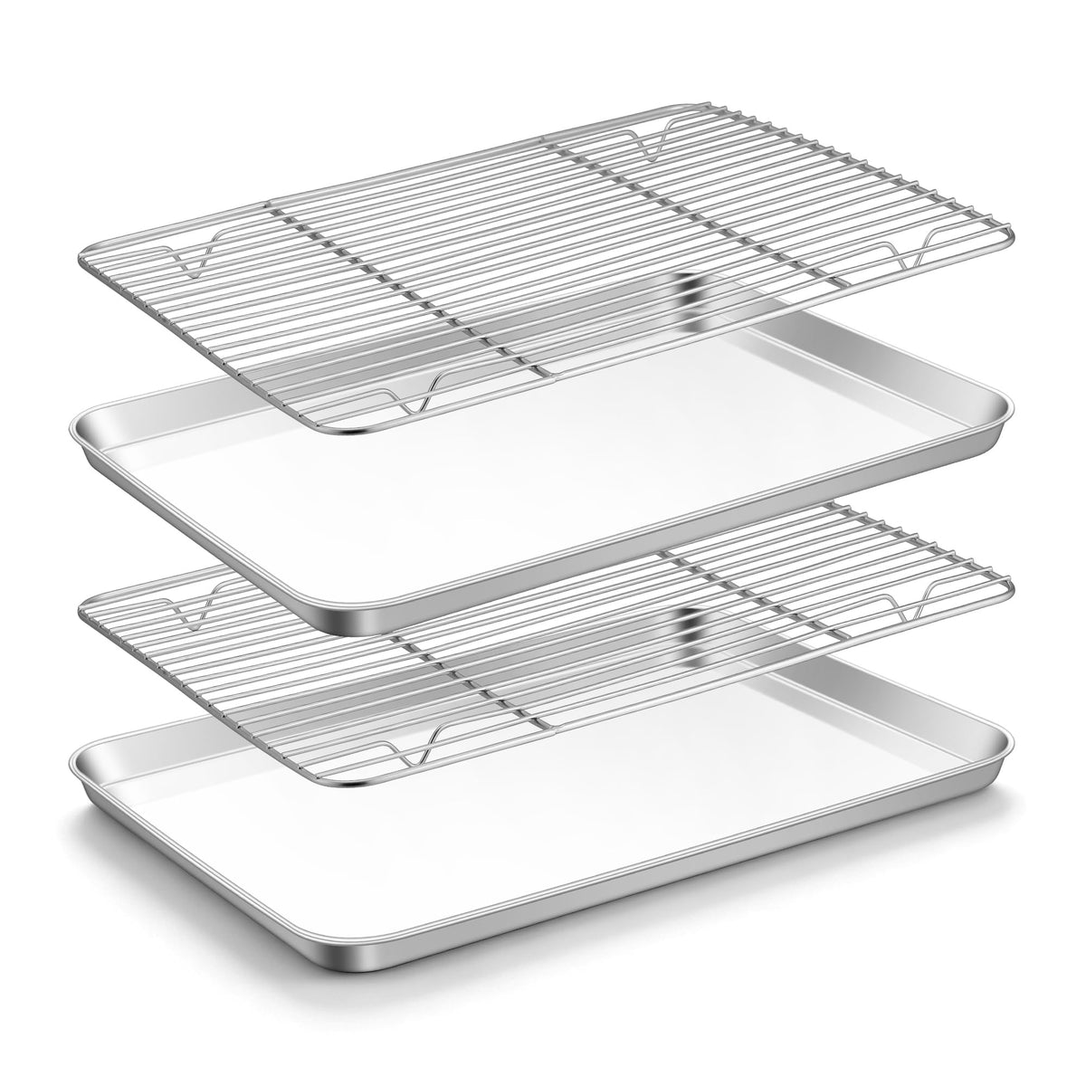 TeamFar front view of two-pan two-rack set shows durable stainless steel benefit