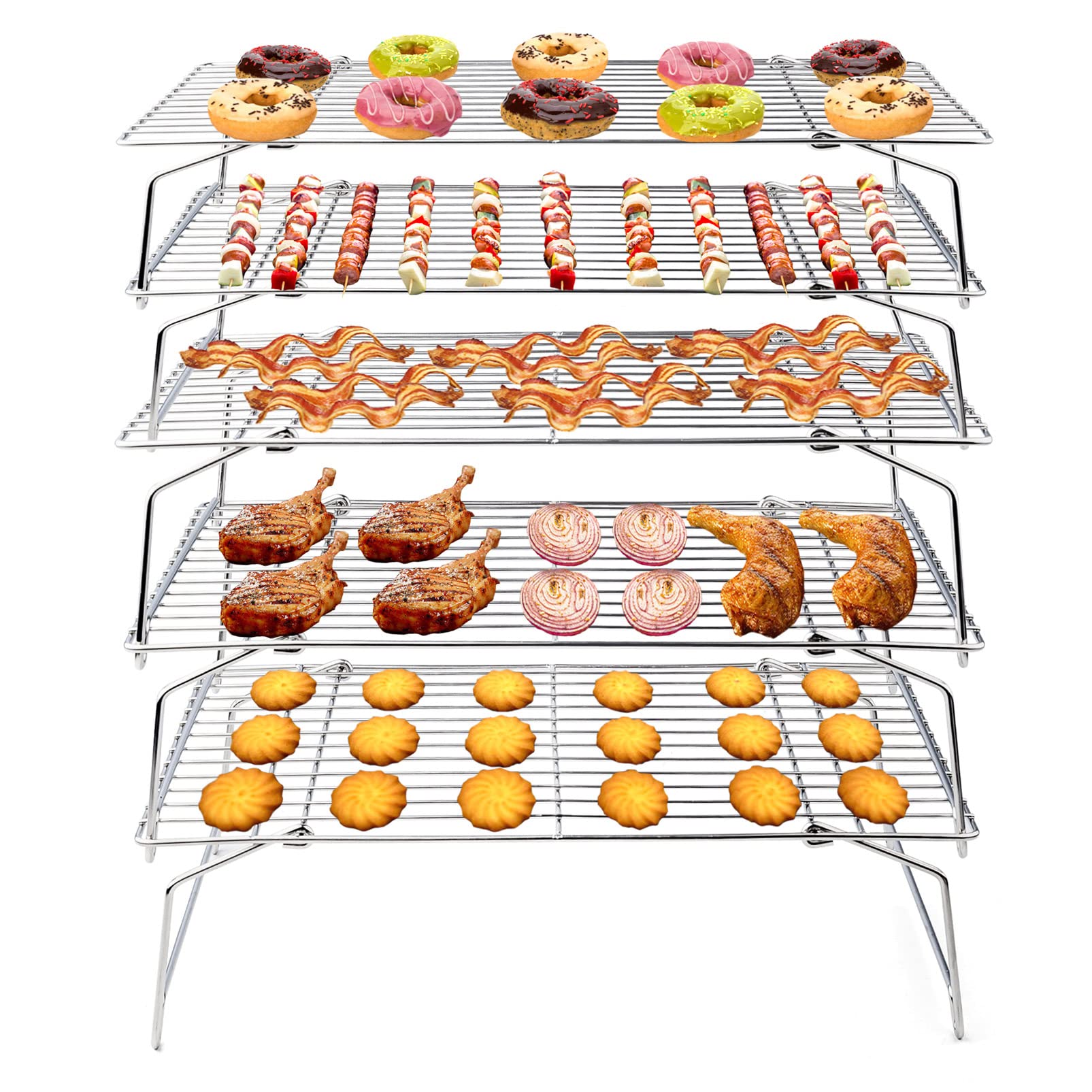 TeamFar front view showing five stainless steel racks and durable construction for batch baking