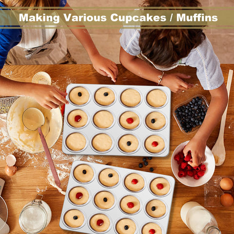 TeamFar muffin pan beside a ruler showing dimensions for accurate portion planning