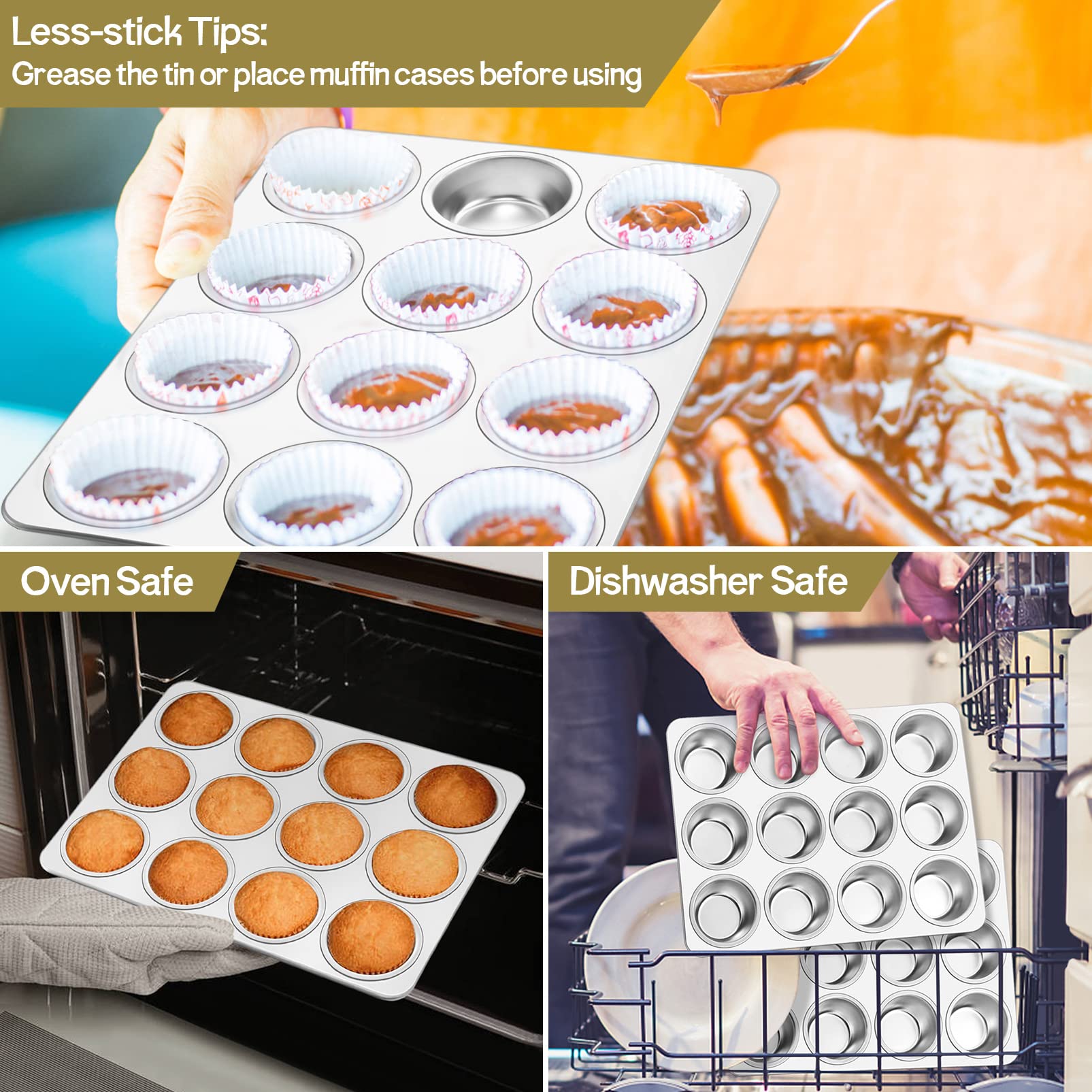 Two TeamFar muffin pans stacked neatly to show space-saving storage advantage