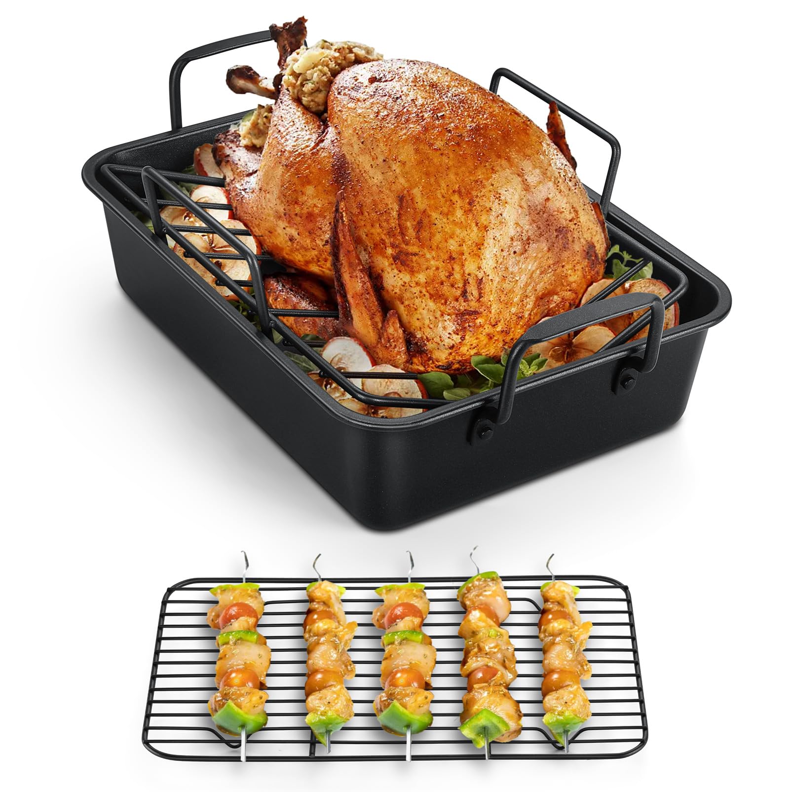 TeamFar front view of the 14-inch roasting pan showing capacity and finish