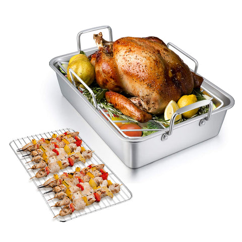 TeamFar roasting pan front view showing capacity and durable build
