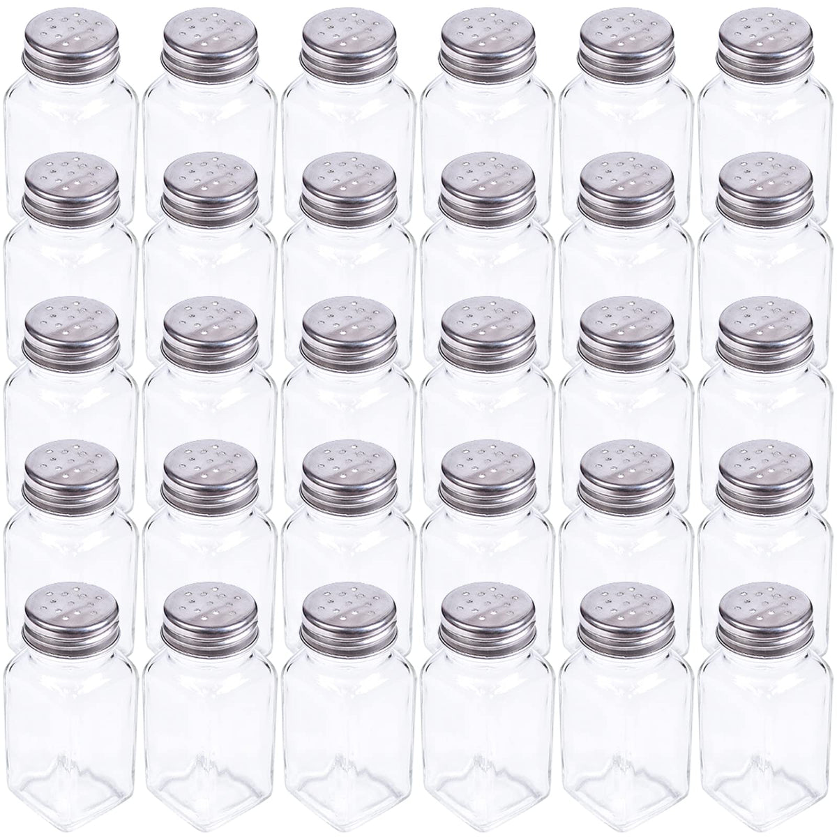 Tebery front view of 30-pack glass shakers showing neat presentation and easy access