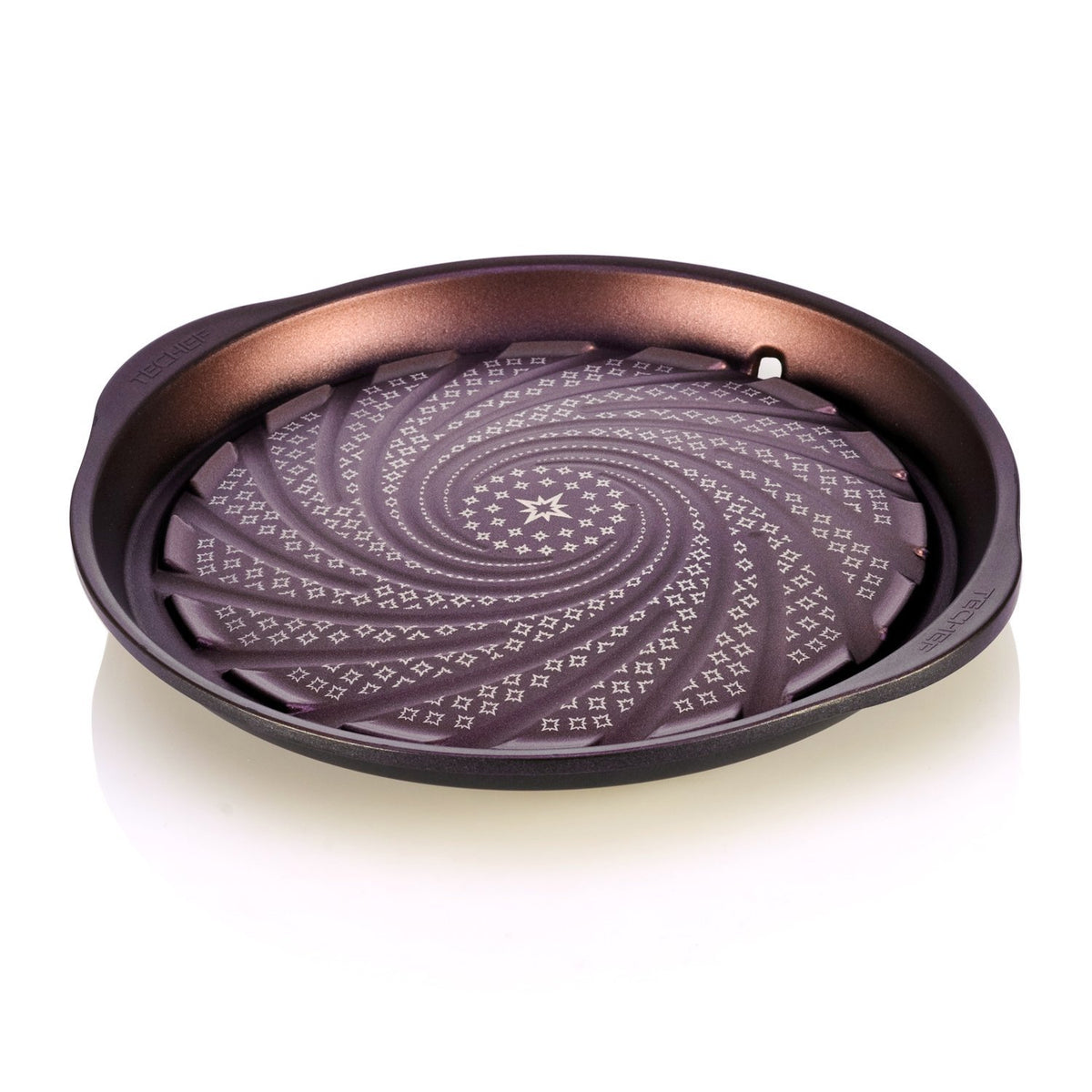 TECHEF grill pan front view showing durable build and tabletop use benefit