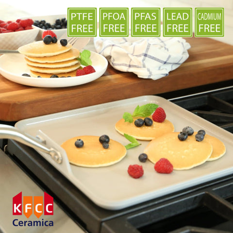TECHEF handle and low wall detail offering secure grip and easy flipping benefit