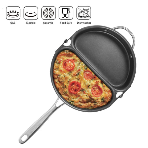 TECHEF cooked omelette inside pan illustrating even browning and release