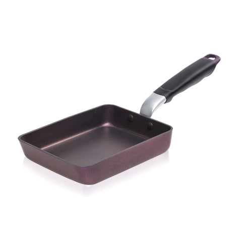 TECHEF purple pan front view showing shape and easy flipping benefit