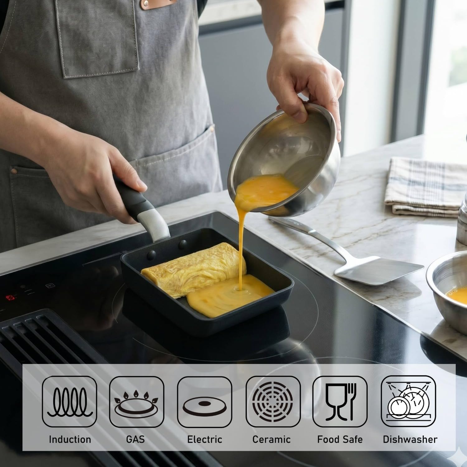 TECHEF pan on induction stove demonstrating compatibility benefit