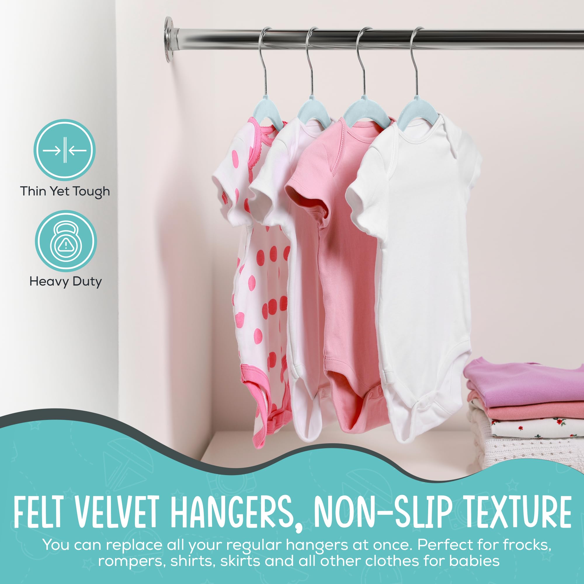 TechZoo hanger holding baby outfit demonstrating secure organization benefit