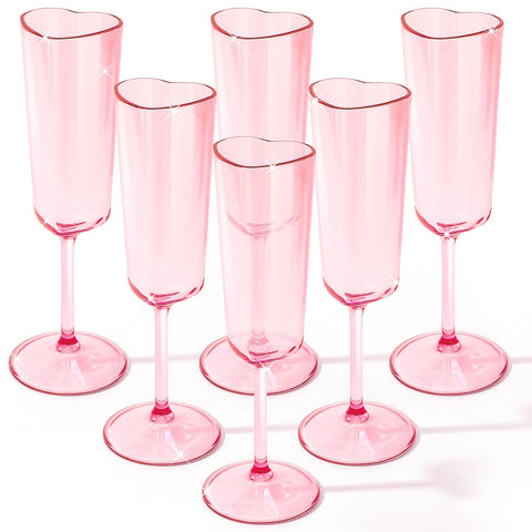 Teenyyou front view of six pink heart-shaped flutes showing set and color benefits