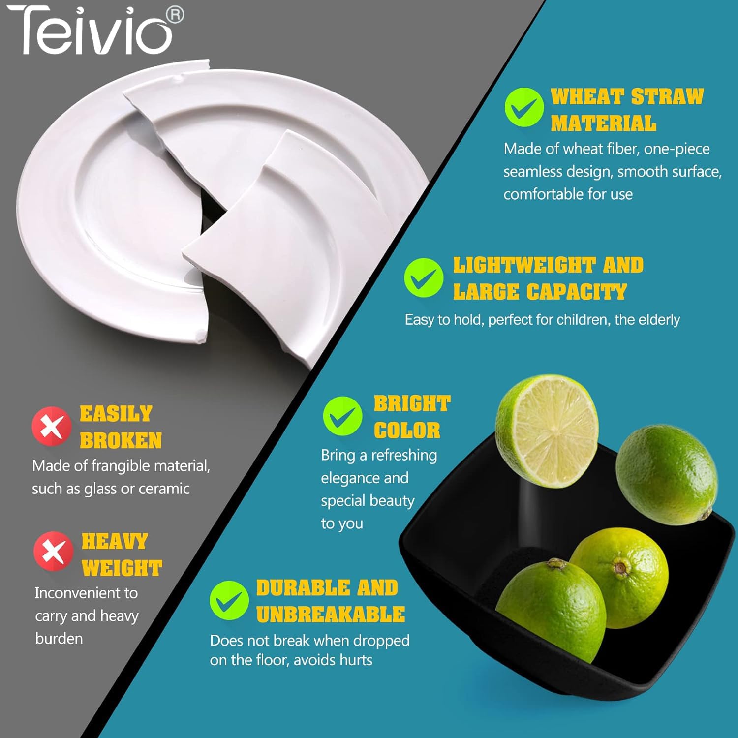 Teivio stacked salad plates demonstrating space-saving stackability for storage