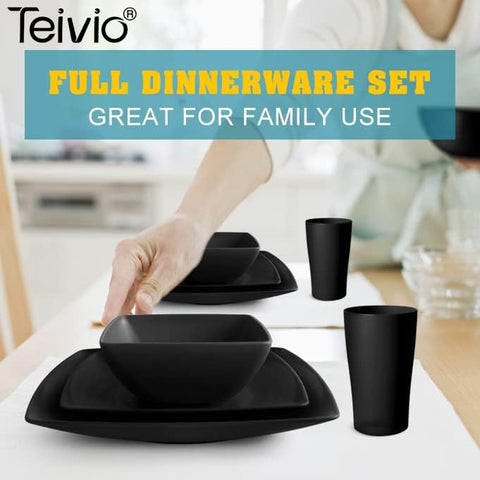Teivio styled table setting outdoors showing modern black set for entertaining