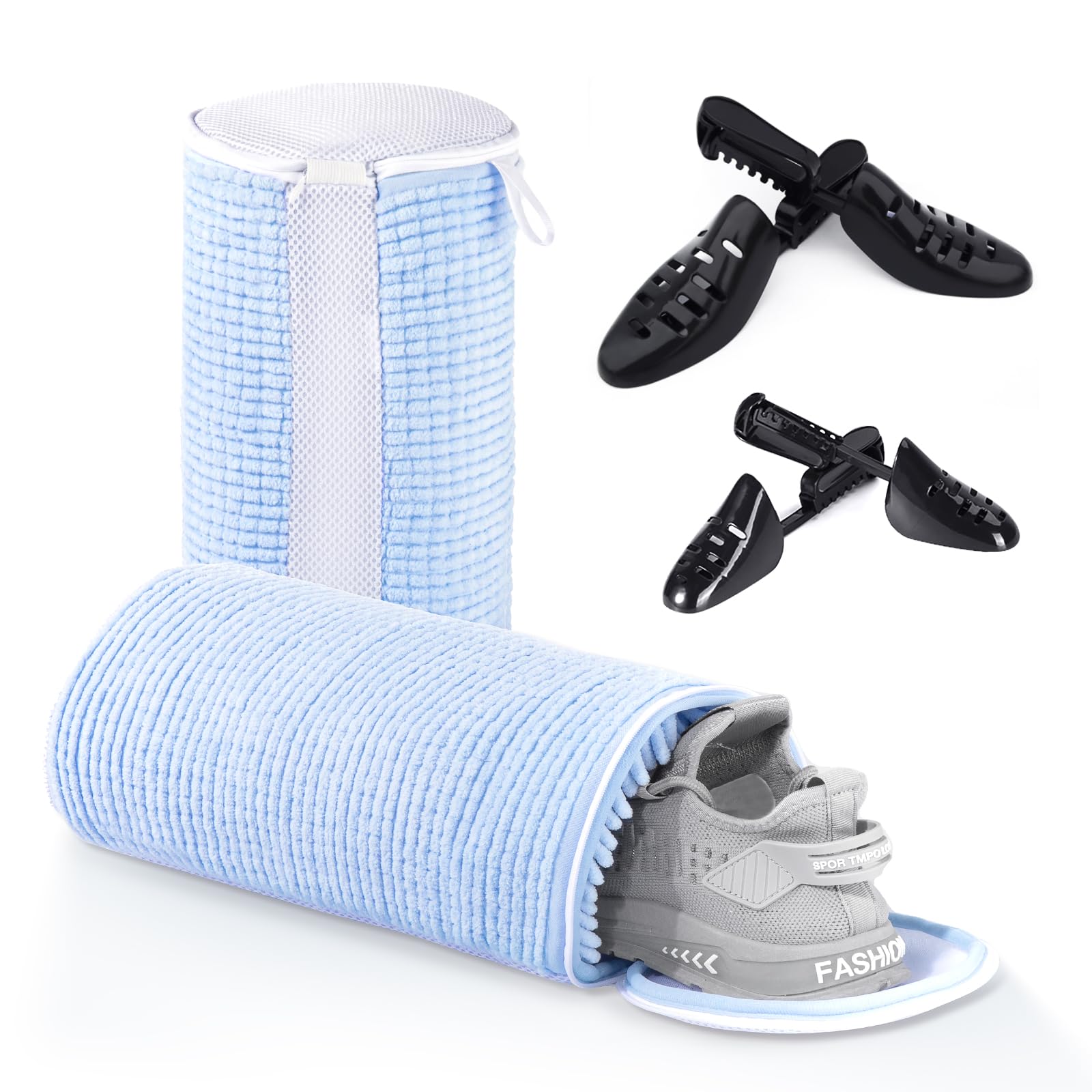 Teletrogy front view of blue shoe washing bag showing full-size protection