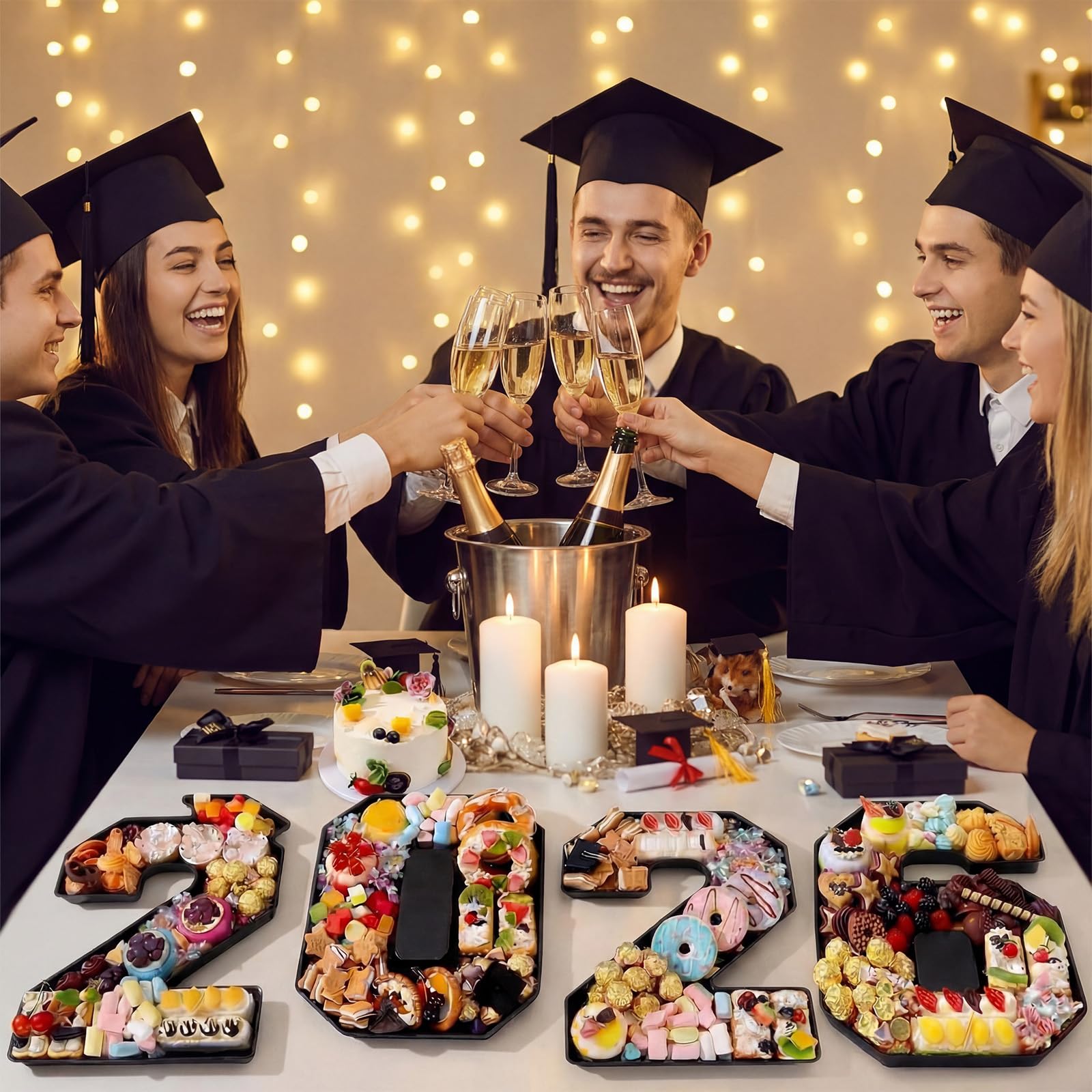 Tellingyou numbers styled as photo prop with cap and tassel for festive graduation look